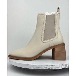 Dolce Vita Womens Iliana Chelsea Boot Leather Ivory Boot Wooden Block Heel SZ 8